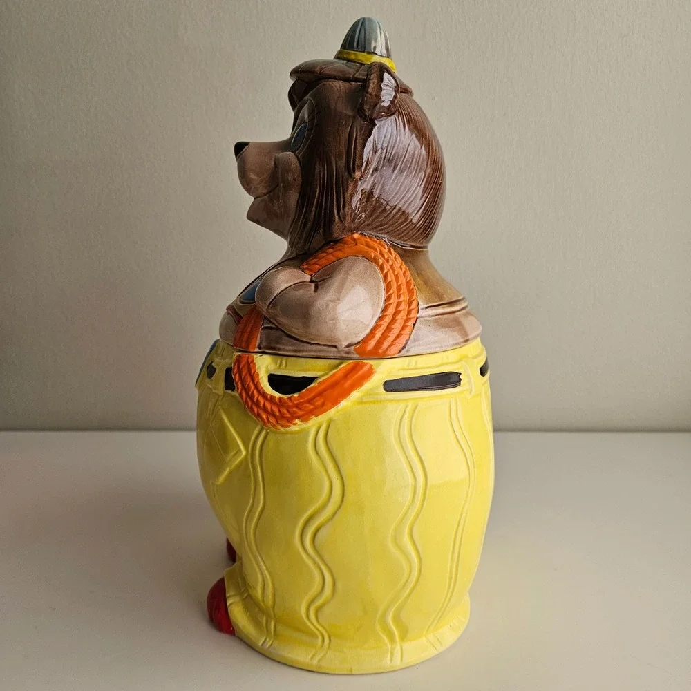 Vintage 1960s Ceramic Bear Miner Hiker 2 Piece Cookie Jar Made in Japan NEW